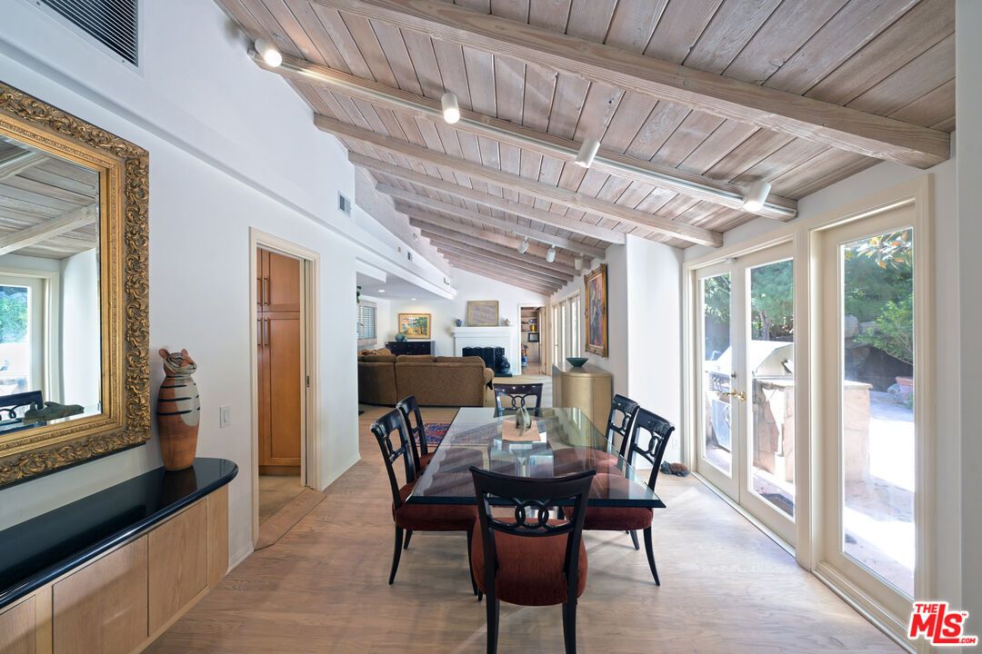 Dining room, Fireplace, Interior, Wooden Beams, Wooden Ceilings, Wood Texture Flooring