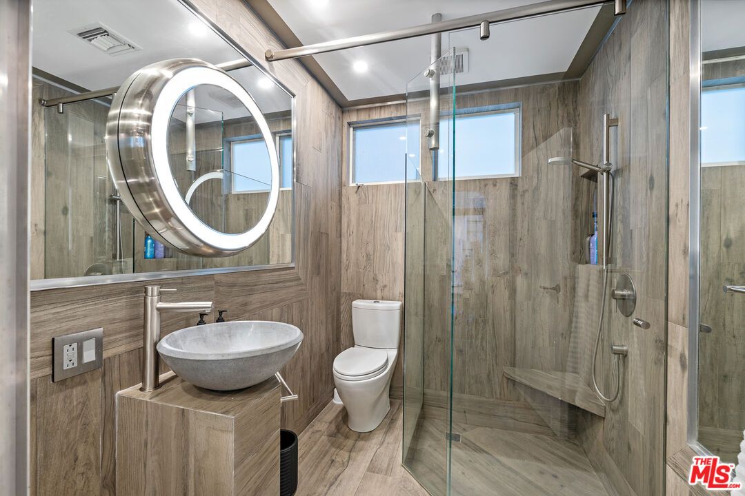 Bathroom, Glass Shower, Interior, Wood Texture Flooring