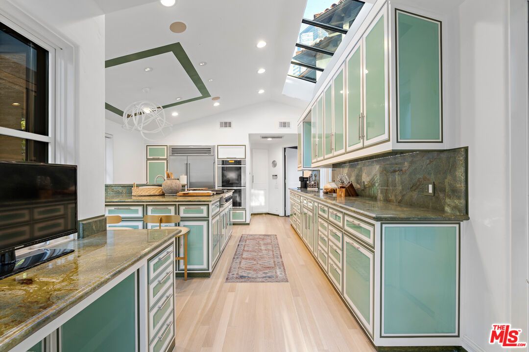 Glass Ceilings, Interior, Kitchen, Recessed Lighting, Stainless Steel Appliances, Wood Texture Flooring