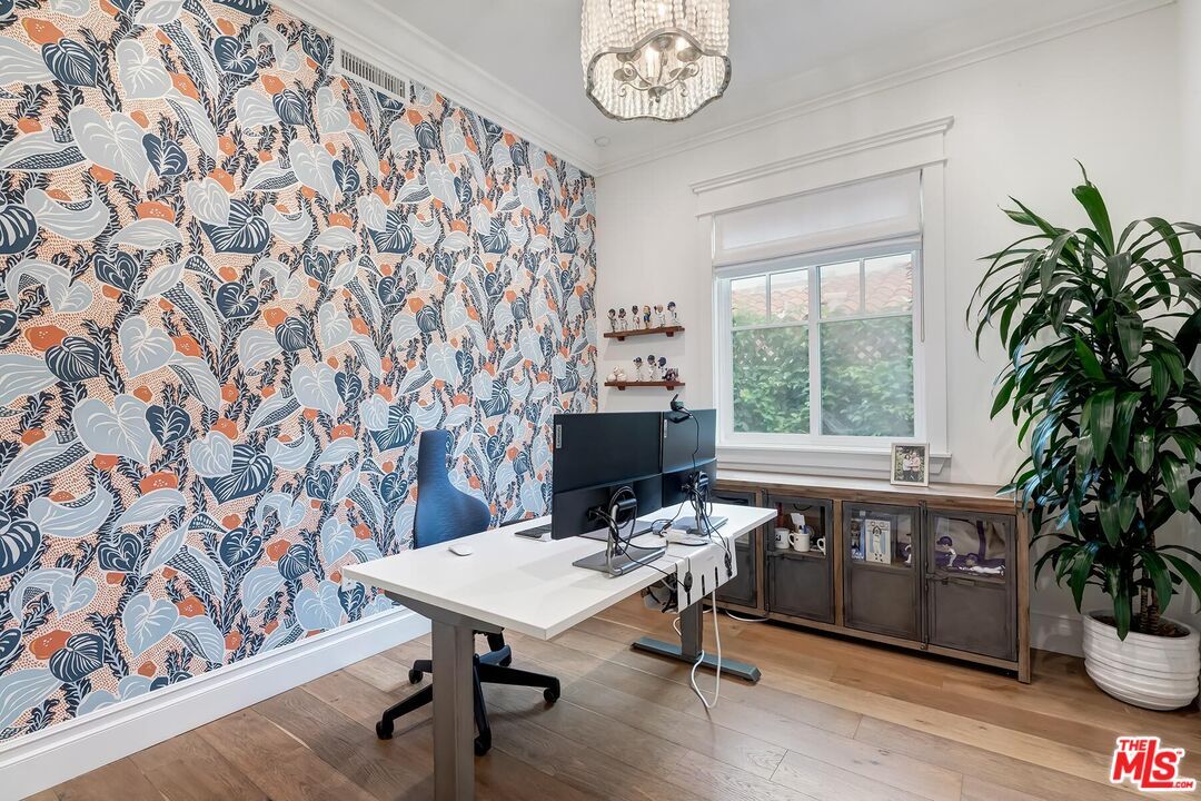 Chandelier, Home Office, Interior, Wood Texture Flooring
