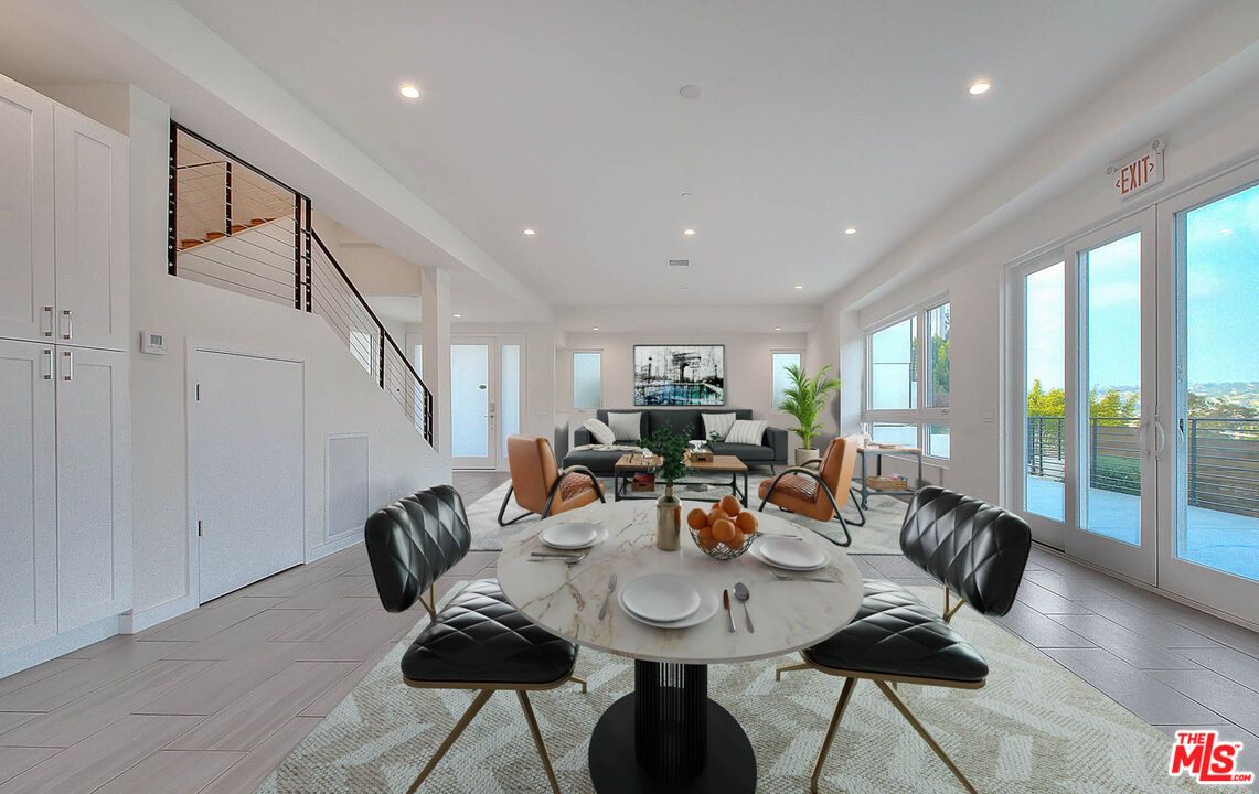 Dining room, Interior, Living room, Recessed Lighting, Wood Texture Flooring
