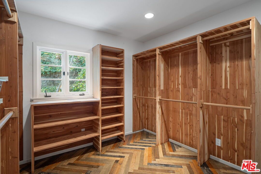 Interior, Recessed Lighting, Walk-in Closets, Wood Texture Flooring, Wooden Walls