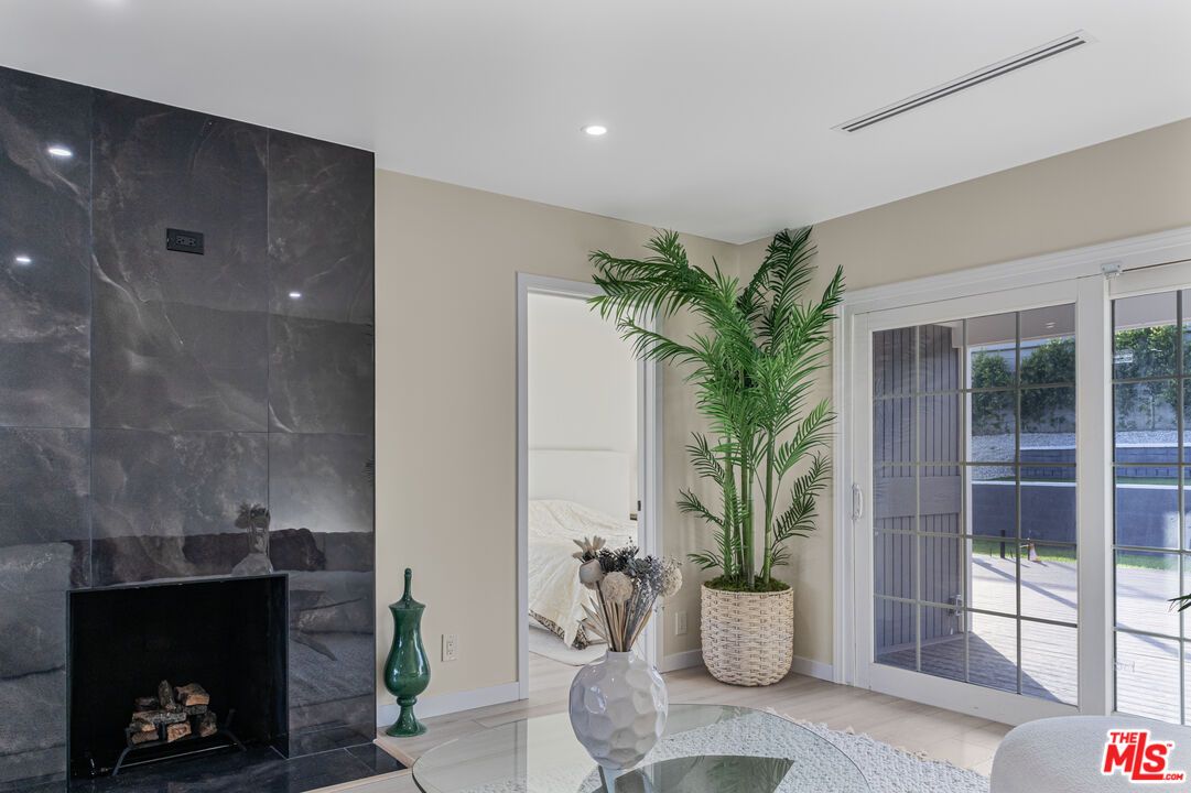 Fireplace, Interior, Recessed Lighting, Wood Texture Flooring