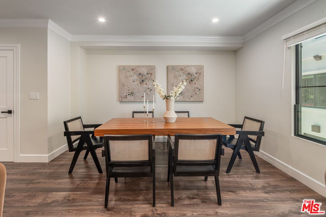 Dining room, Interior, Recessed Lighting, Wood Texture Flooring