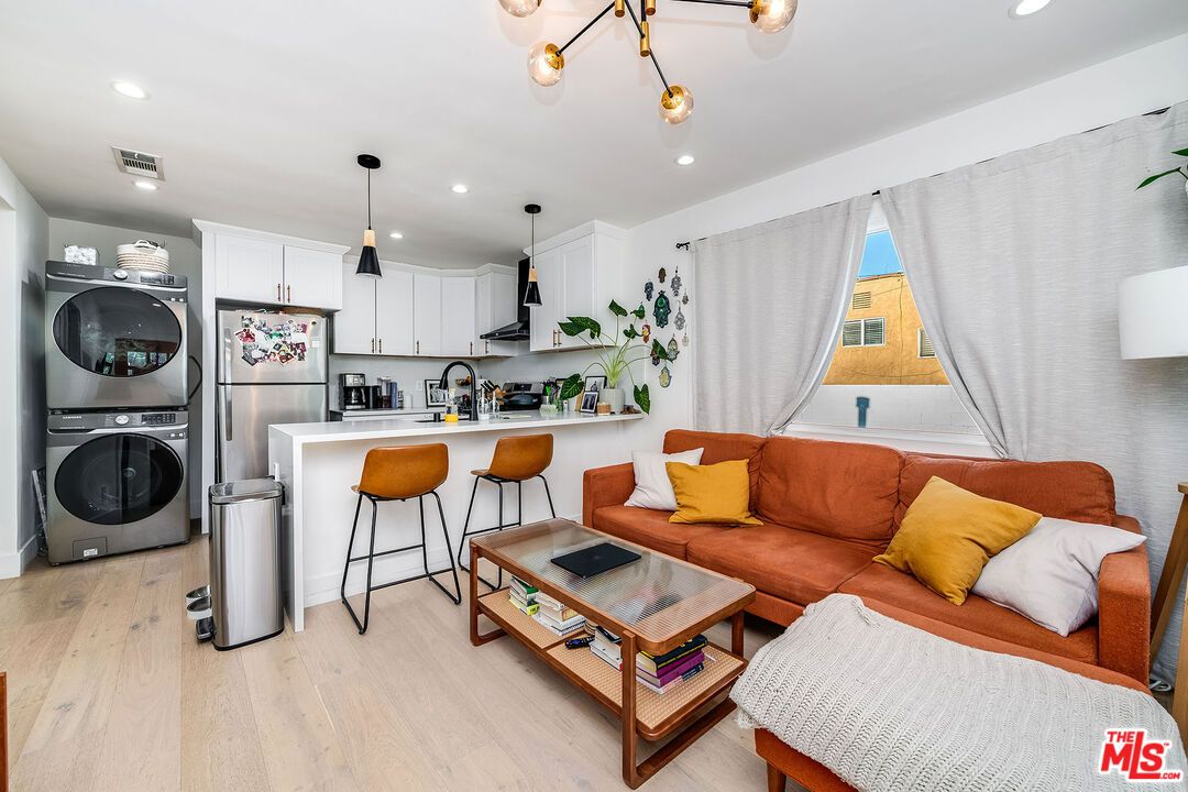 Interior, Kitchen, Living room, Pendant Lights, Recessed Lighting, Washer, Wood Texture Flooring