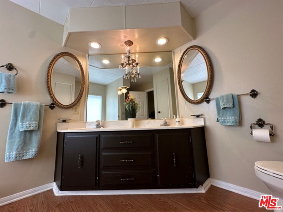 Bathroom, Chandelier, Interior, Recessed Lighting, Wood Texture Flooring
