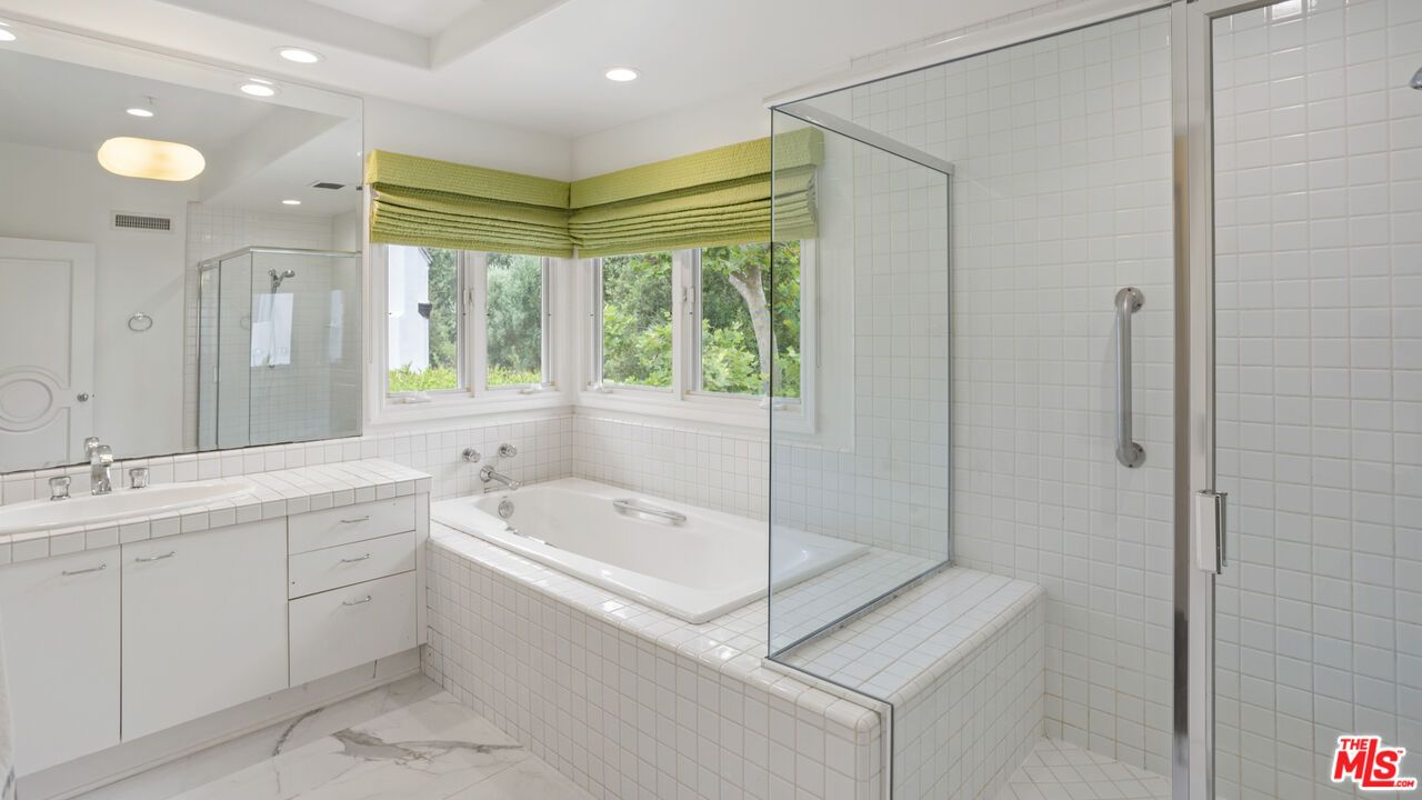 Bathroom, Glass Shower, Interior, Marble, Recessed Lighting, Tile Countertops