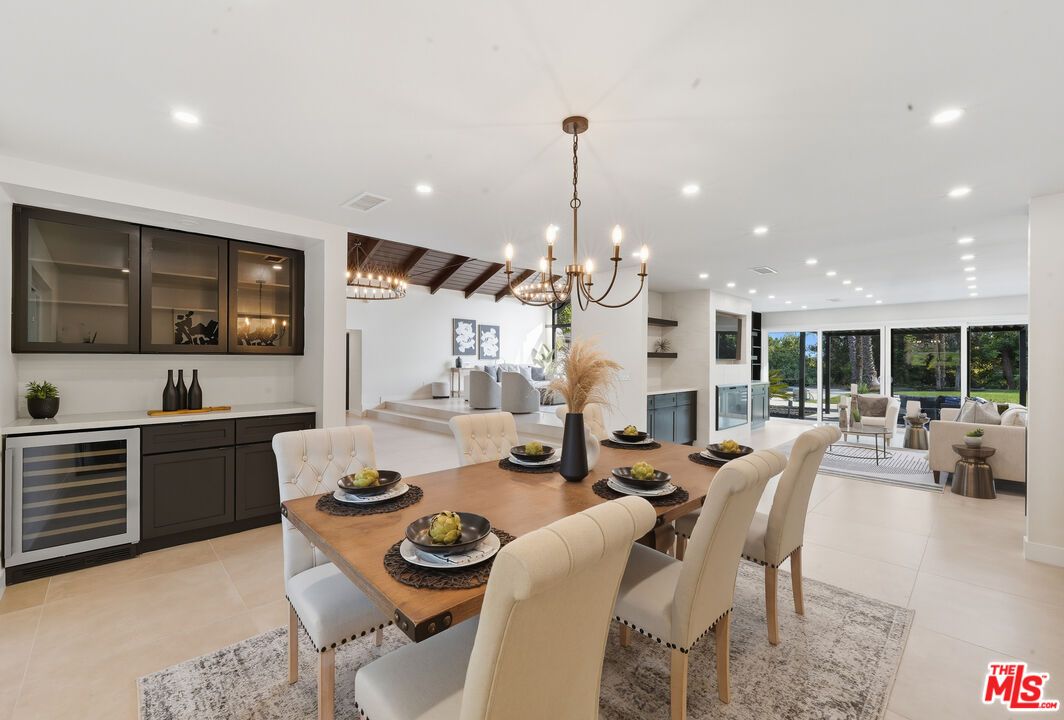 Chandelier, Dining room, Fireplace, Interior, Living room, Recessed Lighting