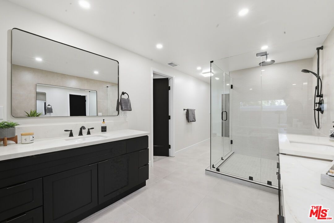 Bathroom, Dual Sink Vanities, Glass Shower, Interior, Recessed Lighting