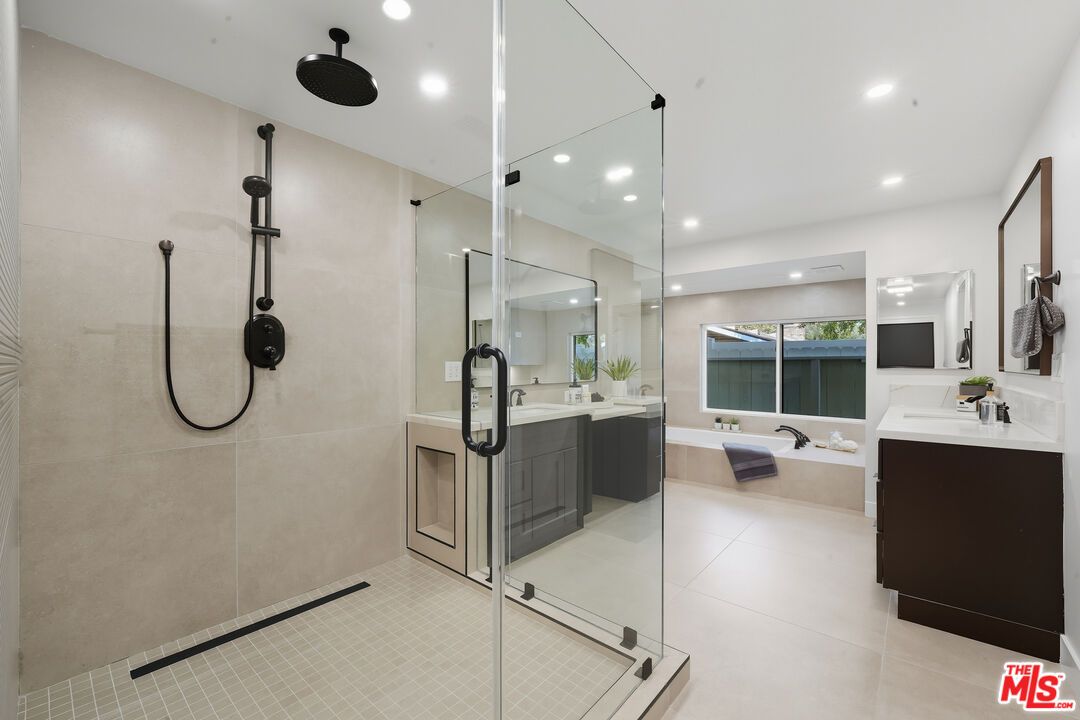 Bathroom, Dual Sink Vanities, Glass Shower, Interior, Recessed Lighting