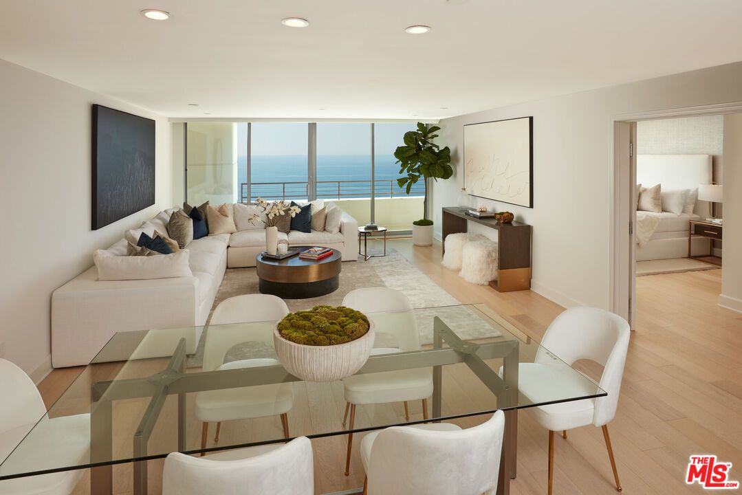 Dining room, Interior, Living room, Recessed Lighting, Water, Wood Texture Flooring