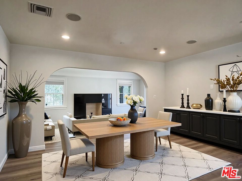 Dining room, Interior, Recessed Lighting, Wood Texture Flooring