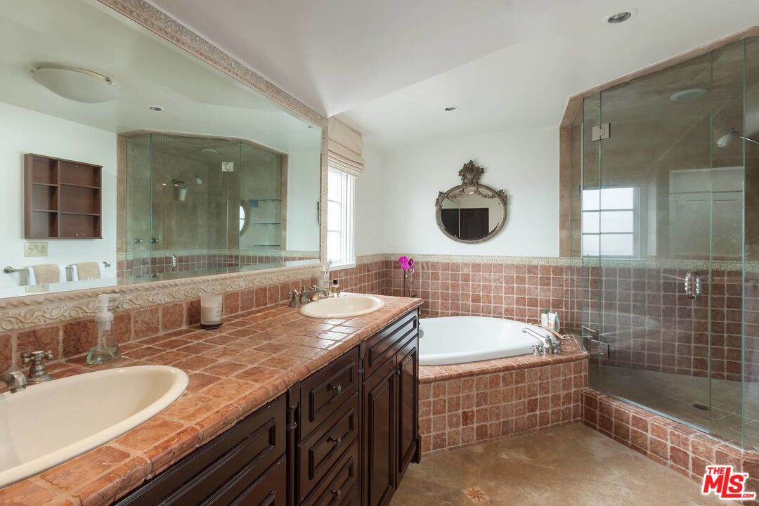 Bathroom, Dual Sink Vanities, Glass Shower, Interior, Recessed Lighting, Tile Countertops