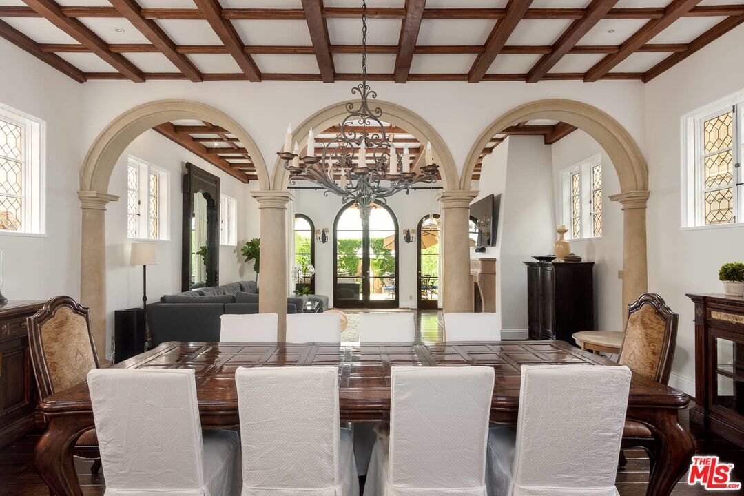 Chandelier, Dining room, Interior, Living room, Wooden Beams