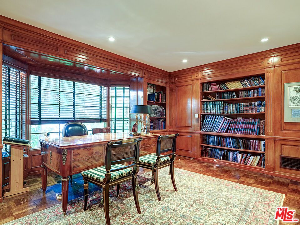 Home Office, Interior, Recessed Lighting, Wood Texture Flooring, Wooden Walls