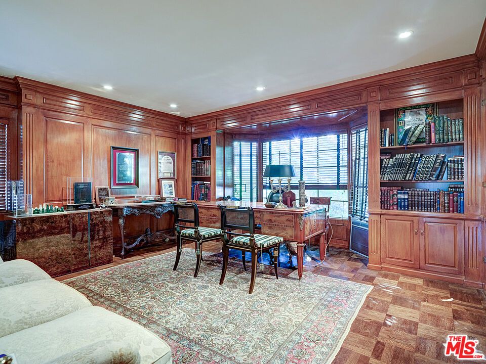 Home Office, Interior, Recessed Lighting, Wood Texture Flooring, Wooden Walls