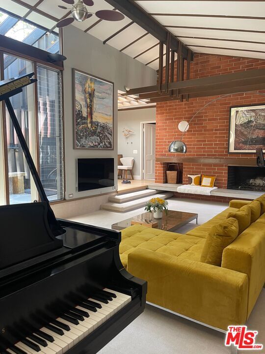 Fireplace, Interior, Living room, Piano, Stone Walls