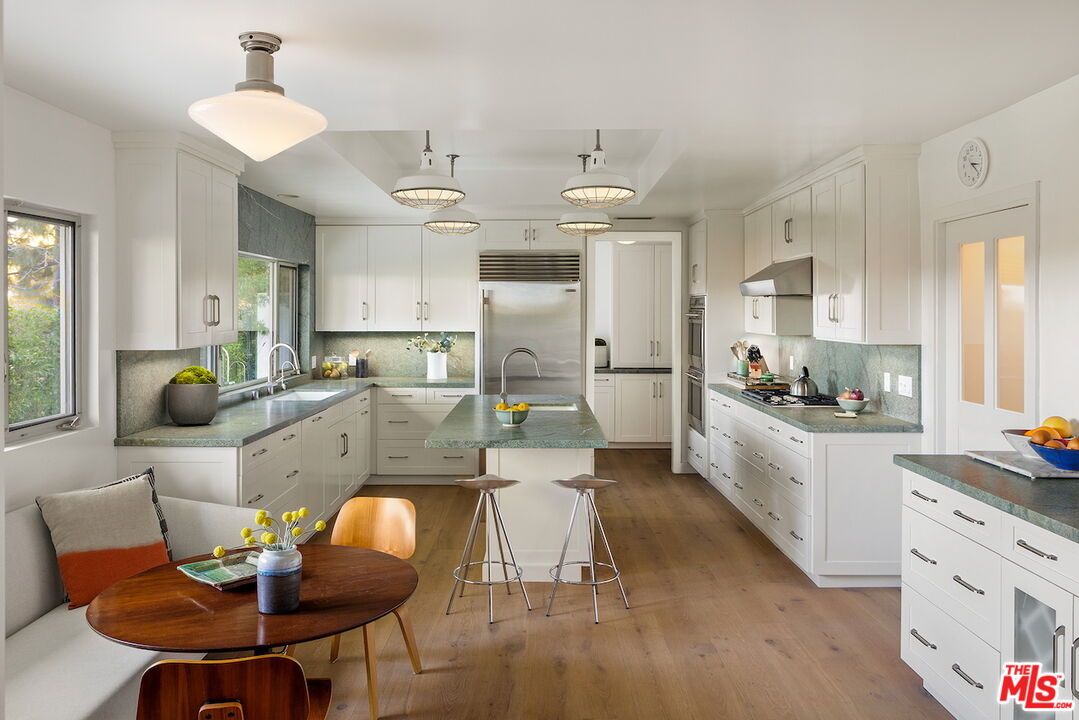 Interior, Kitchen, Pendant Lights, Stainless Steel Appliances, Wood Texture Flooring