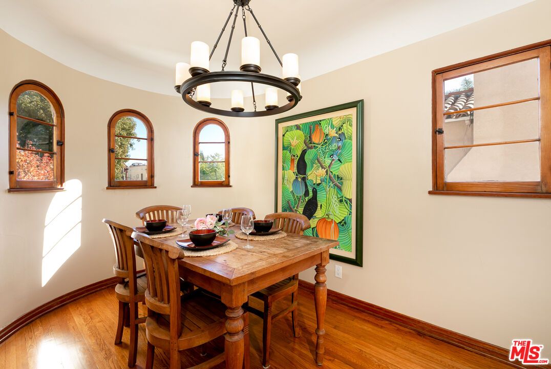 Dining room, Interior, Pendant Lights, Wood Texture Flooring