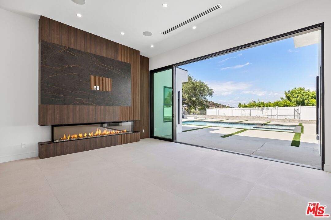 Fireplace, Interior, Marble Walls, Recessed Lighting