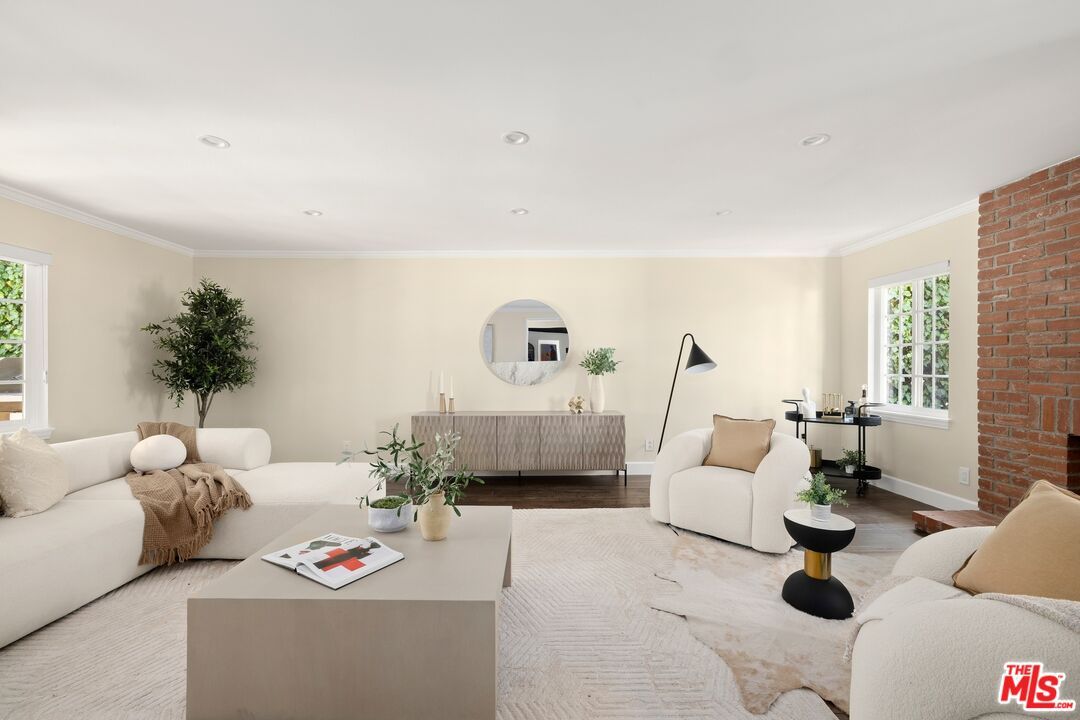 Interior, Living room, Recessed Lighting, Stone Walls, Wood Texture Flooring