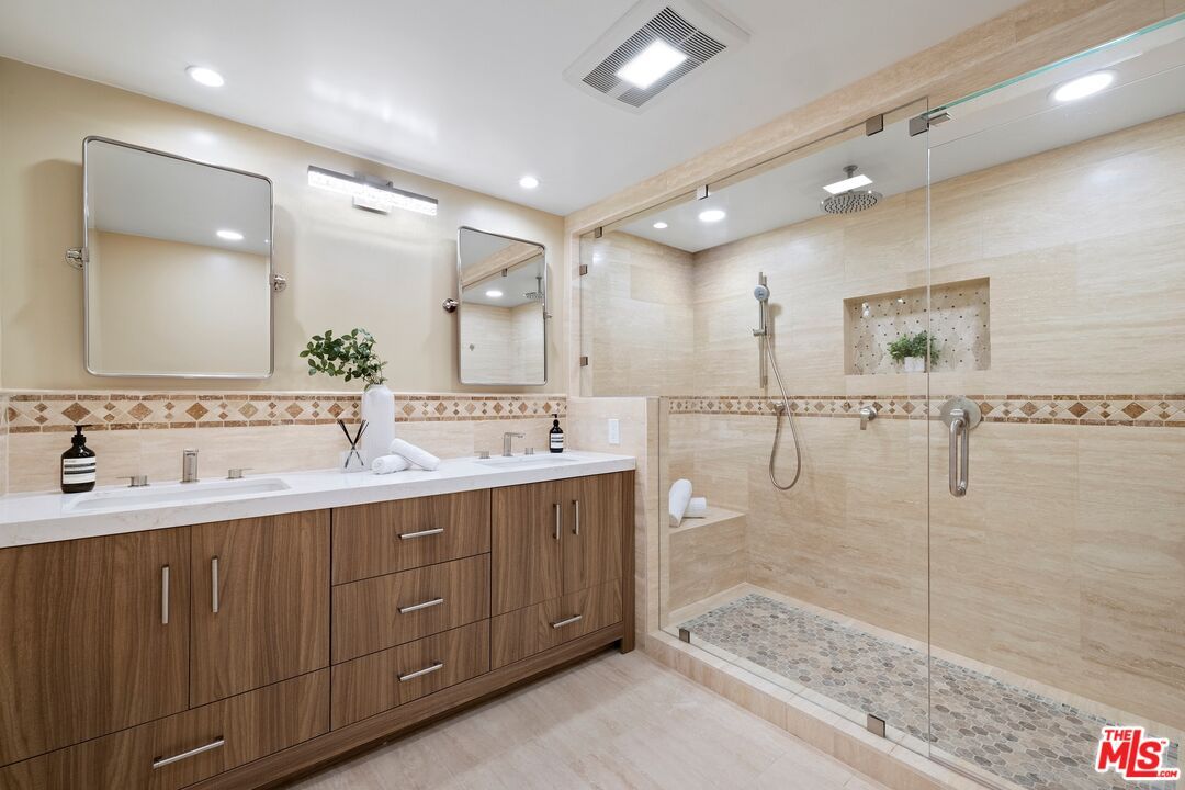 Bathroom, Dual Sink Vanities, Glass Shower, Interior, Recessed Lighting