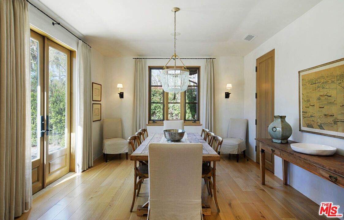 Dining room, Interior, Pendant Lights, Wood Texture Flooring