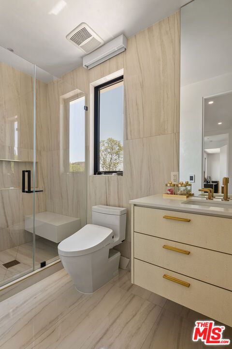 Bathroom, Glass Shower, Interior, Recessed Lighting, Wood Texture Flooring