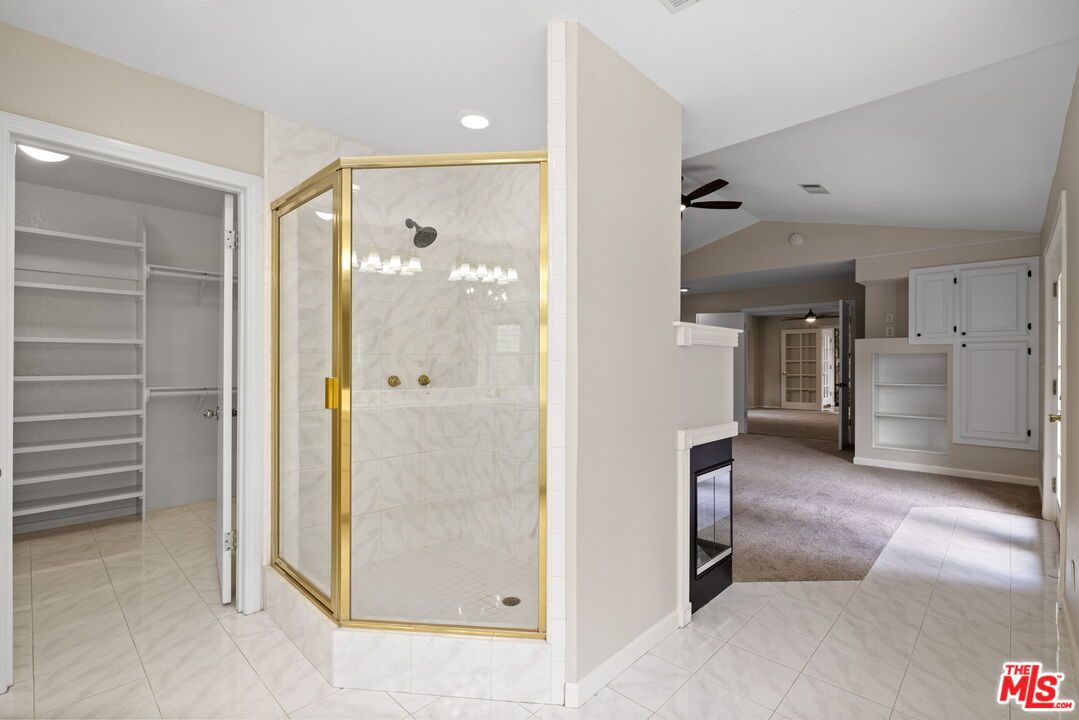 Bathroom, Glass Shower, Interior, Marble Walls, Recessed Lighting