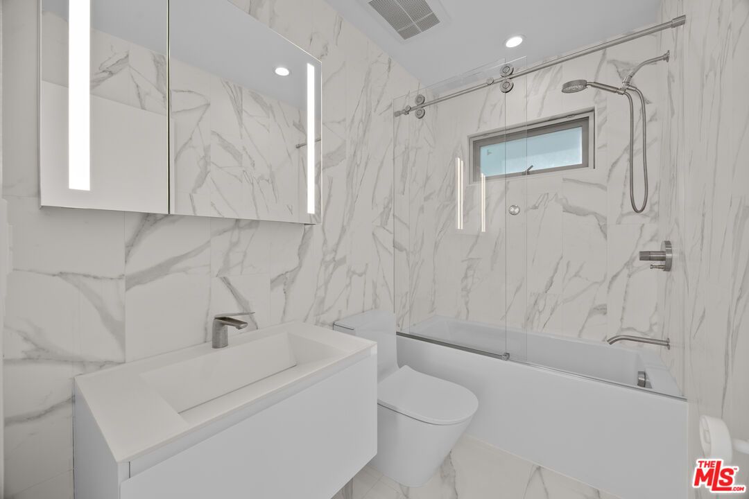 Bathroom, Glass Shower, Interior, Marble, Marble Walls, Recessed Lighting
