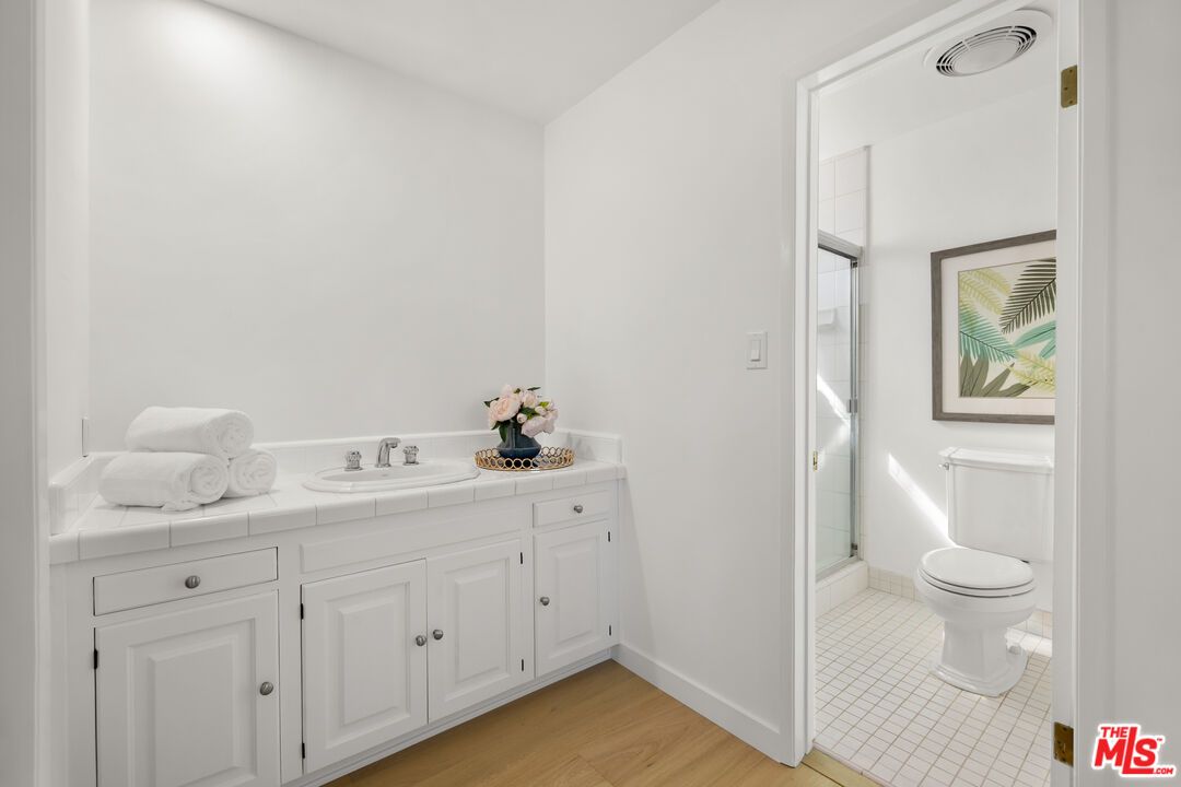 Bathroom, Interior, Tile Countertops, Wood Texture Flooring