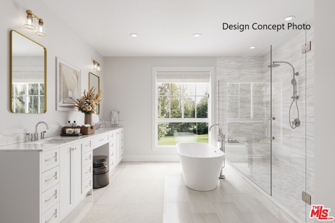 Bathroom, Dual Sink Vanities, Free Standing Baths, Glass Shower, Interior, Recessed Lighting