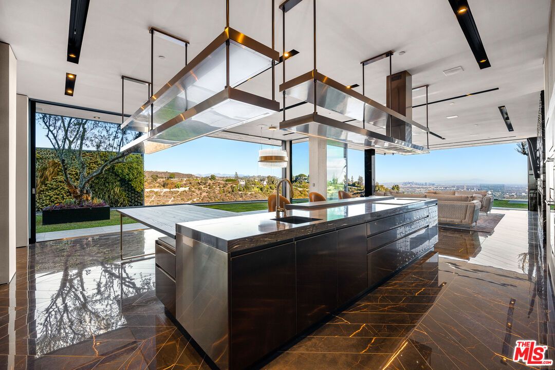 Interior, Kitchen, Marble, Pendant Lights, Recessed Lighting