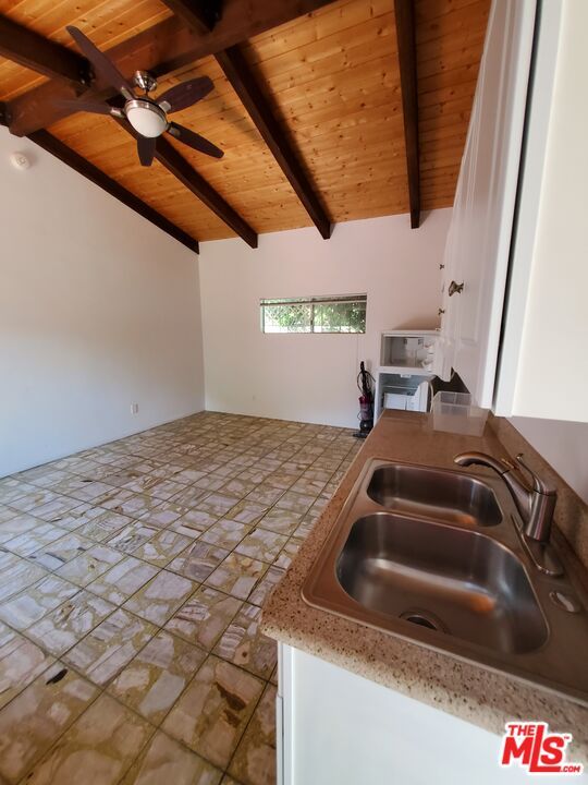 Empty room, Interior, Kitchen, Tile Countertops, Wooden Beams, Wooden Ceilings