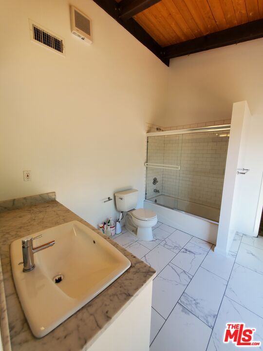 Bathroom, Glass Shower, Interior, Marble, Wooden Beams, Wooden Ceilings