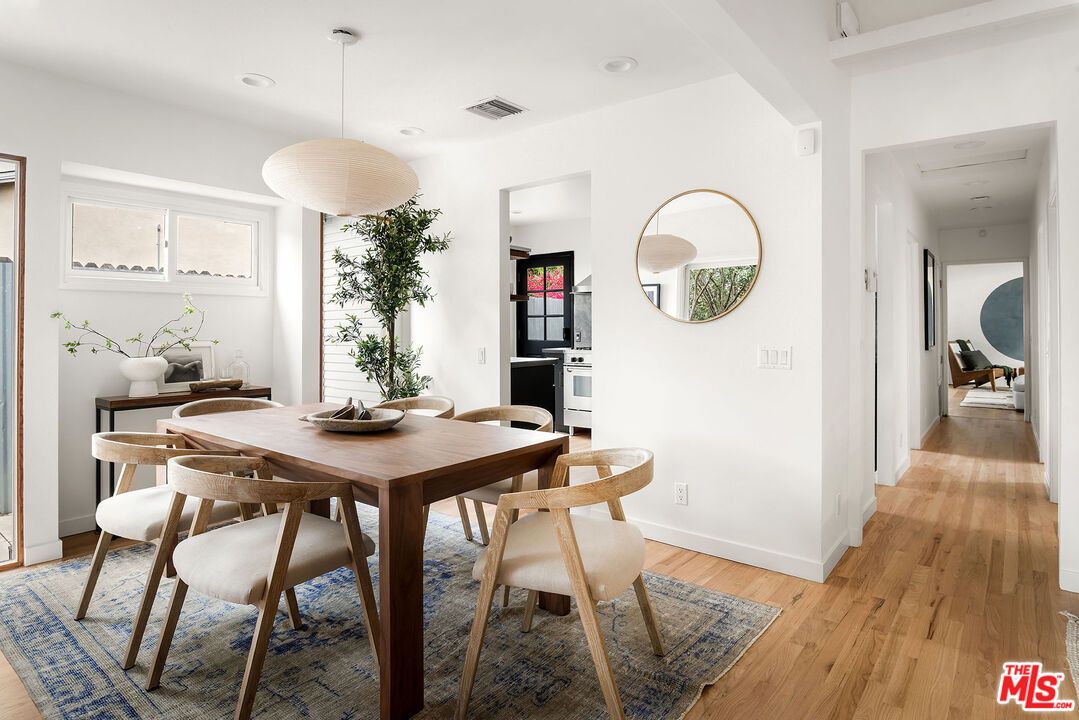 Dining room, Interior, Pendant Lights, Recessed Lighting, Wood Texture Flooring