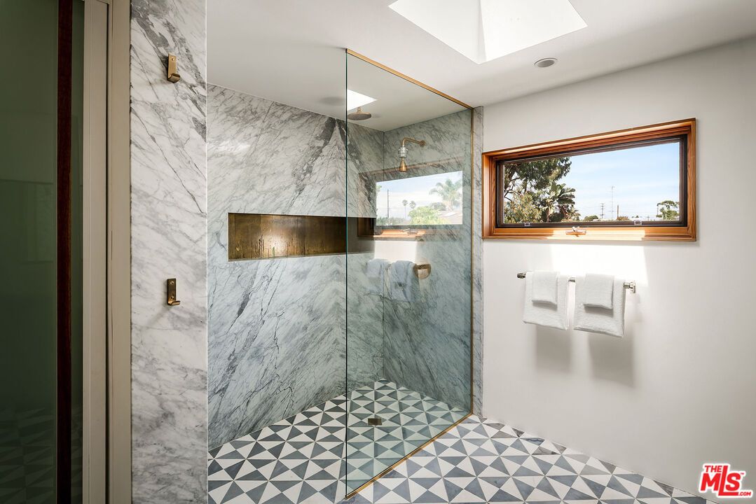 Bathroom, Glass Shower, Interior, Marble Walls, Recessed Lighting