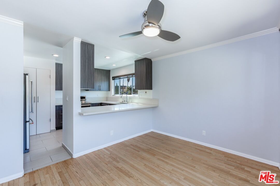 Empty room, Interior, Kitchen, Recessed Lighting, Wood Texture Flooring