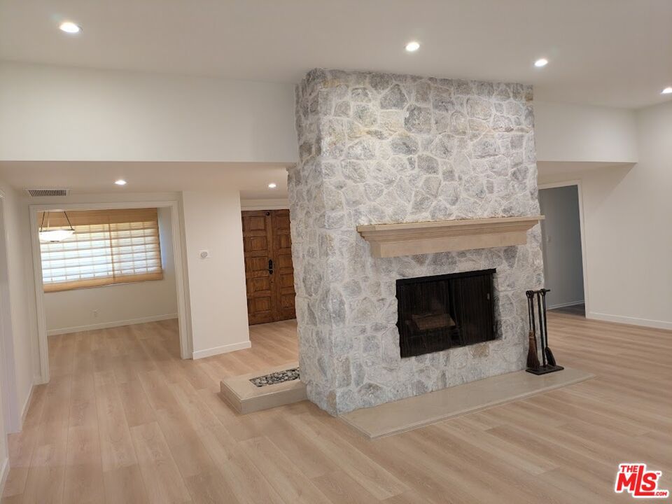 Fireplace, Interior, Recessed Lighting, Wood Texture Flooring