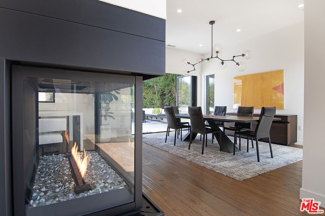 Dining room, Interior, Pendant Lights, Recessed Lighting, Wood Texture Flooring