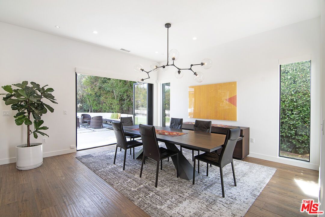Dining room, Interior, Pendant Lights, Recessed Lighting, Wood Texture Flooring