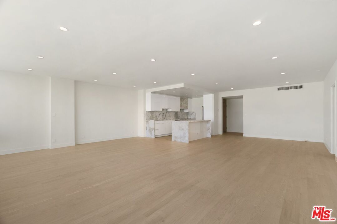 Empty room, Interior, Kitchen, Recessed Lighting, Wood Texture Flooring