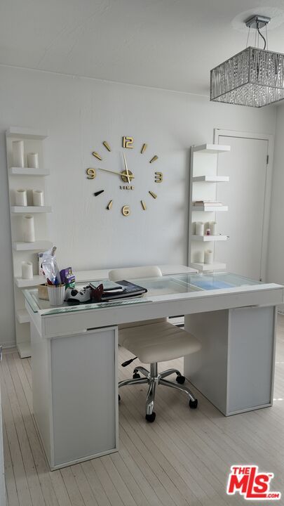 Chandelier, Home Office, Interior, Wood Texture Flooring