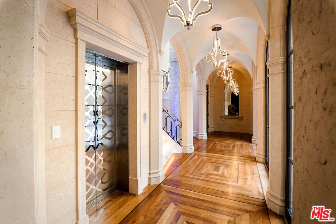 Chandelier, Interior, Stone Walls, Wood Texture Flooring