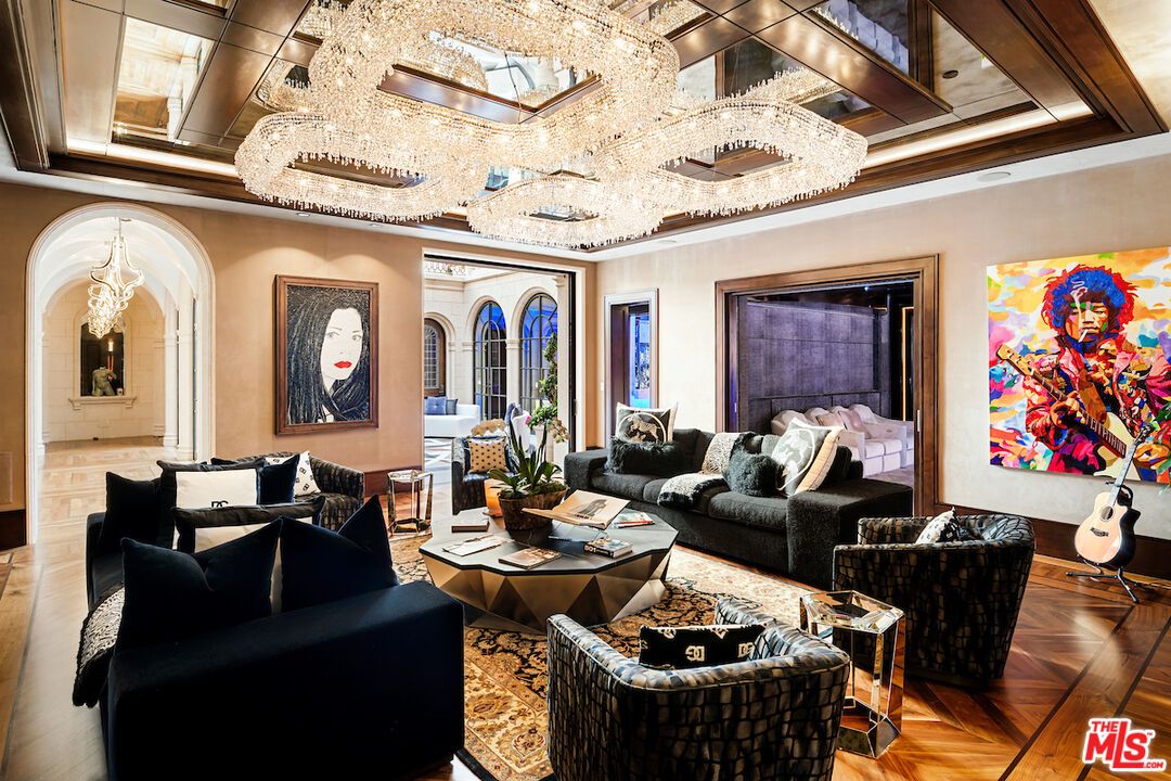 Chandelier, Interior, Living room, Wood Texture Flooring