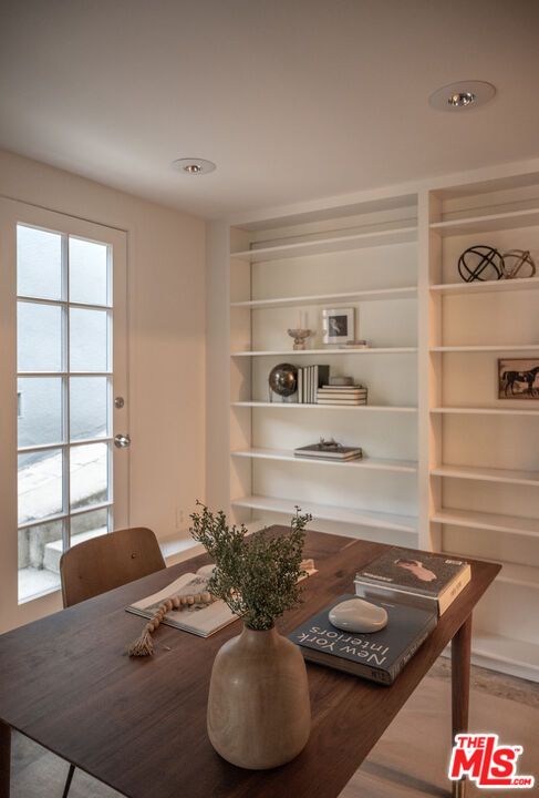 Dining room, Interior, Recessed Lighting, Wood Texture Flooring