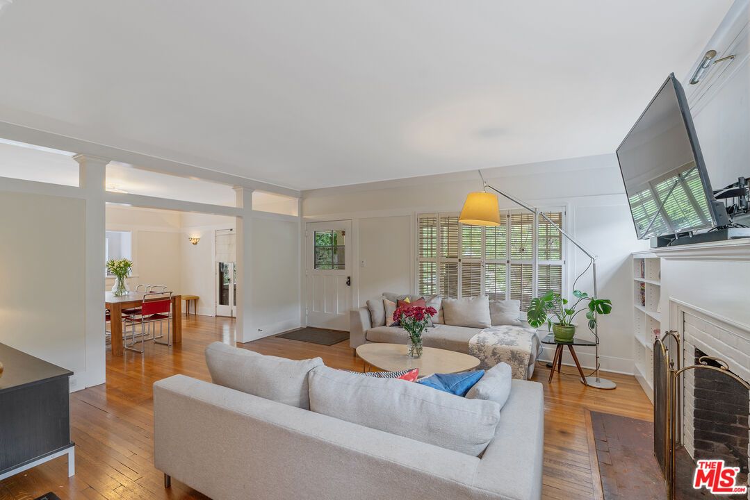 Dining room, Fireplace, Interior, Living room, Wood Texture Flooring