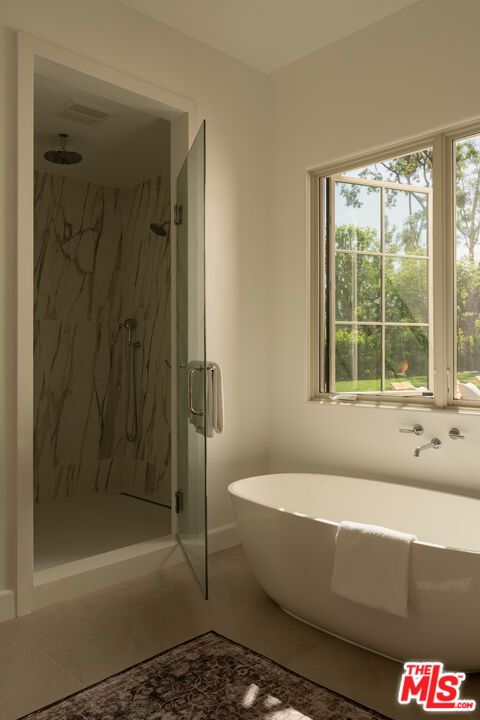 Bathroom, Free Standing Baths, Glass Shower, Interior, Marble Walls