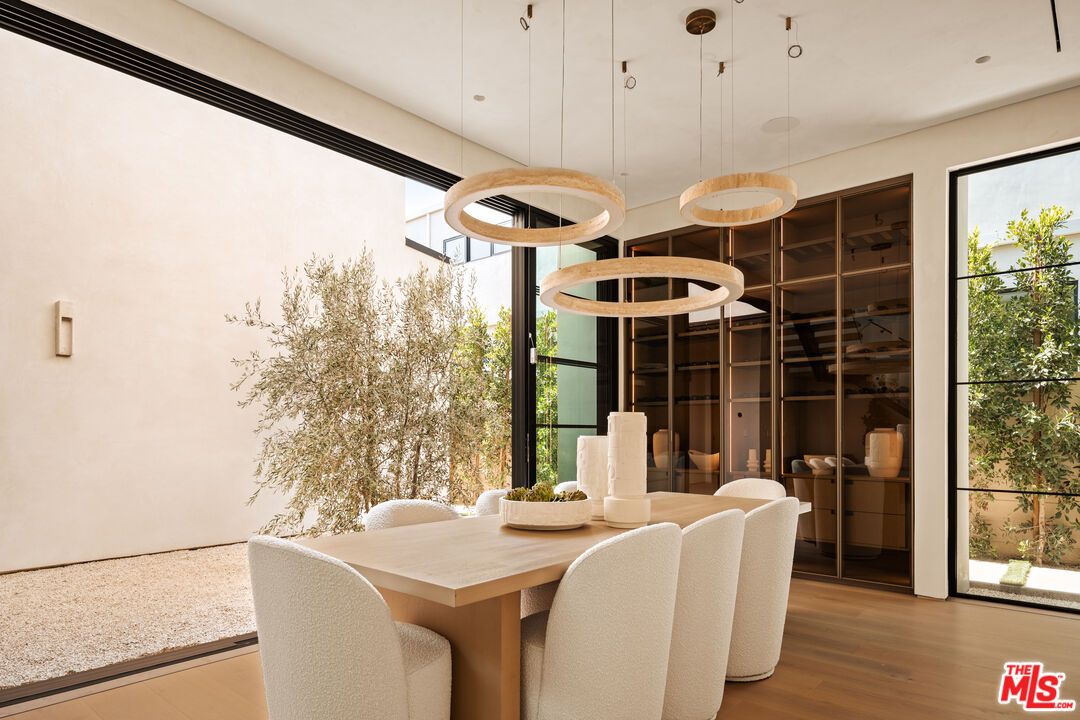 Dining room, Interior, Pendant Lights, Recessed Lighting, Wood Texture Flooring