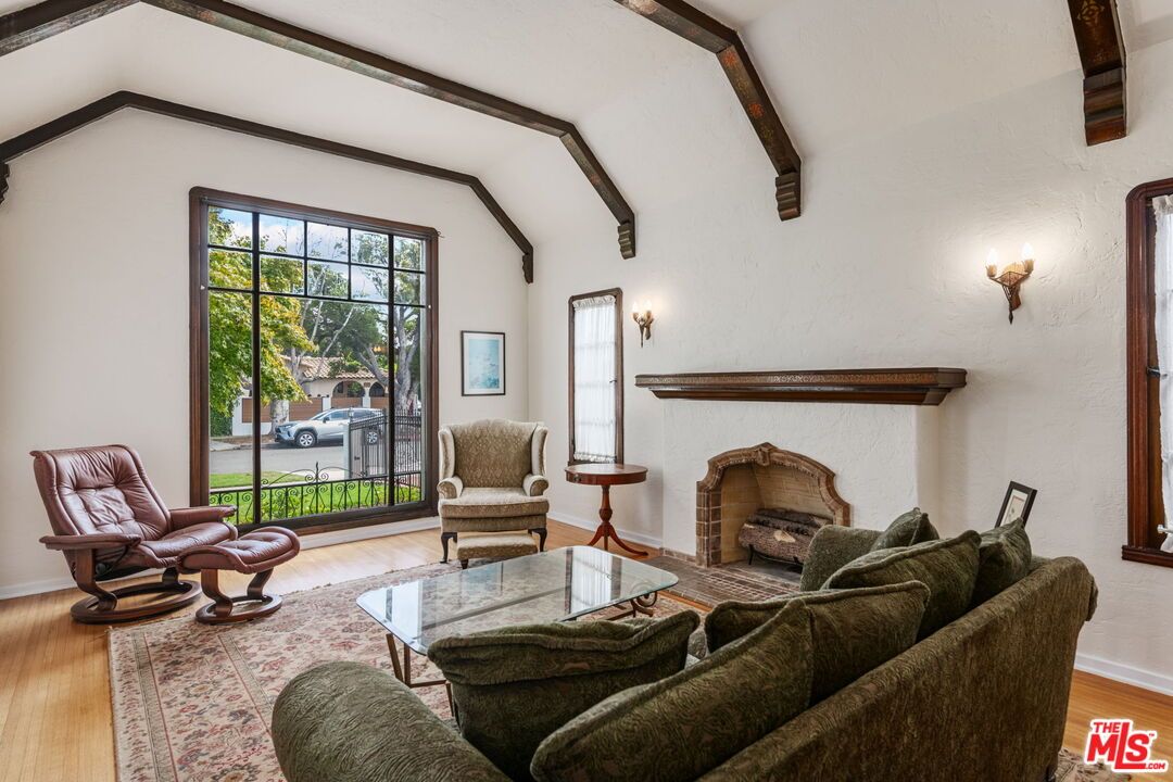 Fireplace, Interior, Living room, Wooden Beams, Wood Texture Flooring